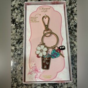 Floral Keychain with Heart and Drink Charms